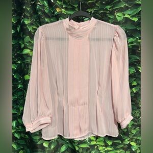 Vintage Jo Matthews Sheer Secretary Blouse Womens 9/10 Pink Striped Cottagecore
